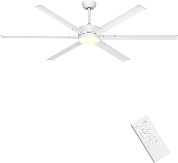 Ventilador de techo industrial grande de 72 pulgadas con control remoto de luces, ventilador de techo grande blanco.