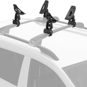 ougeRV - Sillines de techo para kayak, kit de montaje en techo de cangrejo, se adapta a la mayoría de barras cruzadas de coche, SUV, camión, tabla de surf con correas de amarre, correa de carraca.