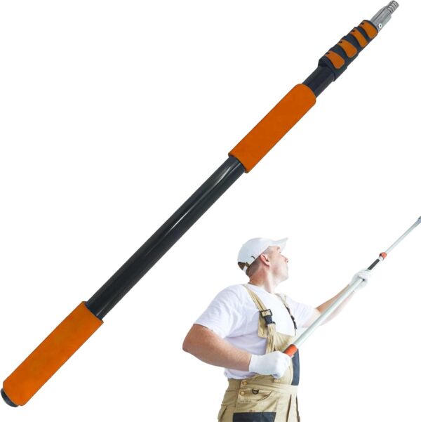 Poste de extensión telescópico, alcance hasta 26 pies, poste extensible multiusos, 5-20 pies, ligero, resistente con punta de metal universal giratorio para pintar el polvo y limpiar ventanas.
