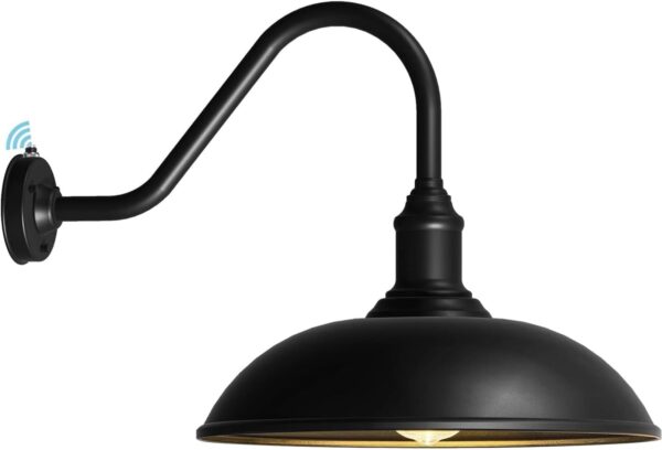 Luz de granero grande de 21 pulgadas para exteriores con luz de cuello de cisne de brazo extendido, resistente al agua y al óxido para granja, cochera, porche