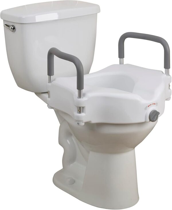 Asiento de inodoro elevado Drive Medical con brazos acolchados extraíbles, asiento estándar