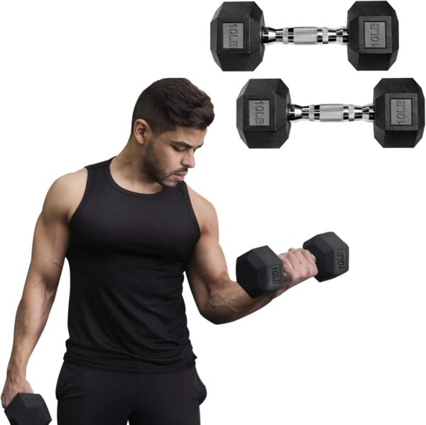 Par de mancuernas hexagonales, juego de mancuernas para gimnasio en casa, mancuernas de ejercicio hexagonales, con recubrimiento lateral de Neopreno,Hierro+PVC，Mango de Acero Moletead(2 x 10 lbs.)