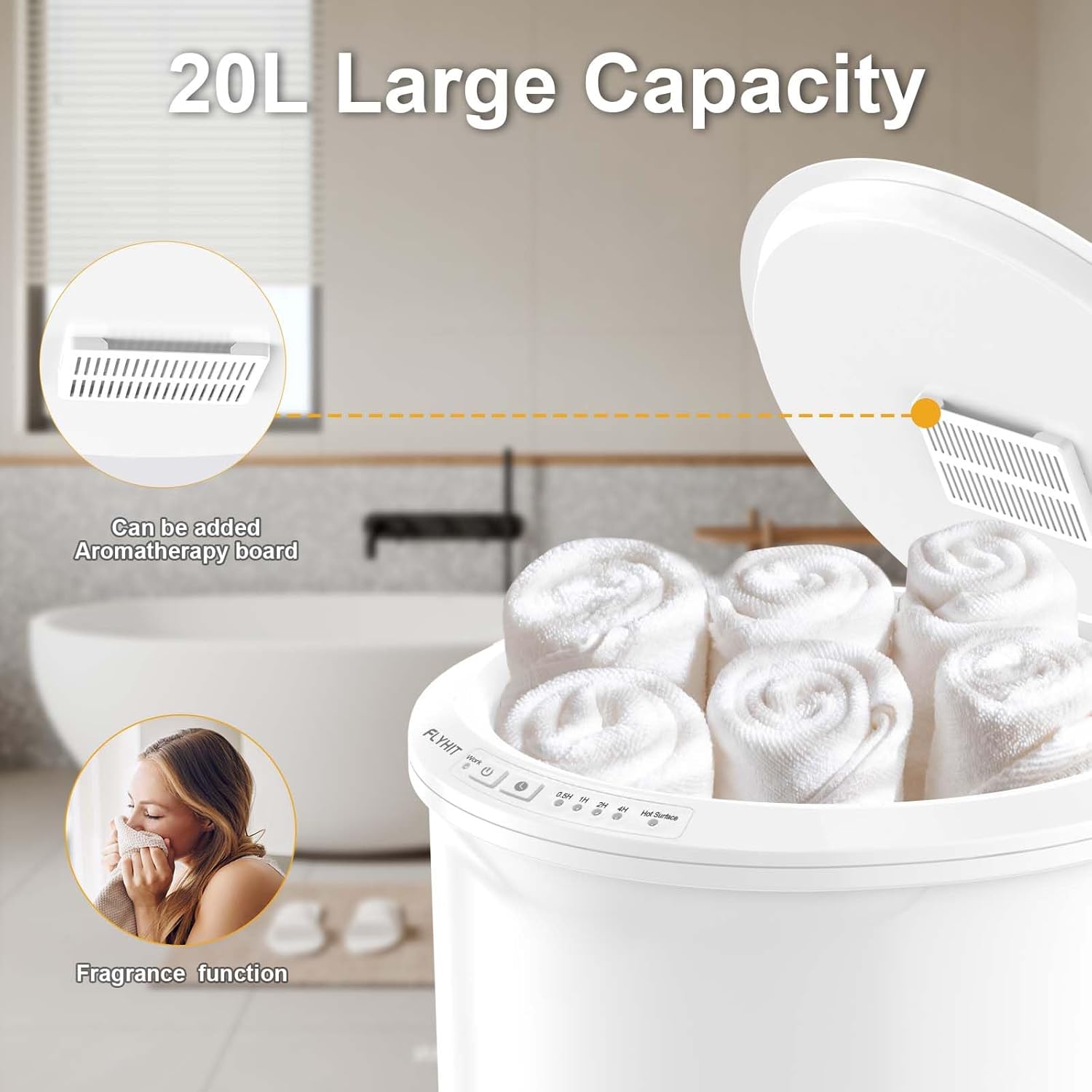 FLYHIT -Calentador de toallas grande para baño, calentador de toallas, mango de madera, apagado automático, se adapta a dos toallas de gran tamaño de 40 x 70 pulgadas, albornoces, mantas, el mejor - Image 4