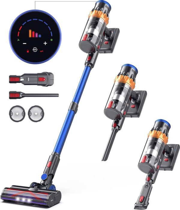 NADALY Aspiradora inalámbrica, 550 W/45 Kpa con visualización táctil, aspiradora de tiempo de ejecución MAX 65 minutos para el hogar, modo antienredos y automático.