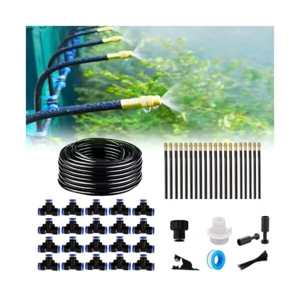 Sistema de riego por goteo automático, conector rápido y boquilla aspersora de cobre con rotación de 360° con gotero, para el patio, césped, plantas del jardín (20 boquillas de aspersión).