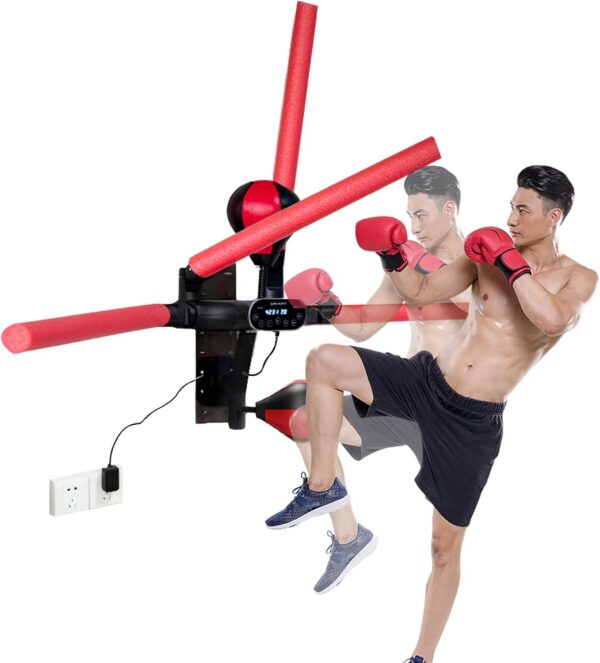 Máquina de boxeo con barra de reacción, equipo de entrenamiento de boxeo de pared con 2 modos de ajuste, 4 barras giratorias de boxeo con 2 bolsas de reflejos, entrenador de velocidad de boxeo inteligente para adultos, niños y adolescentes.