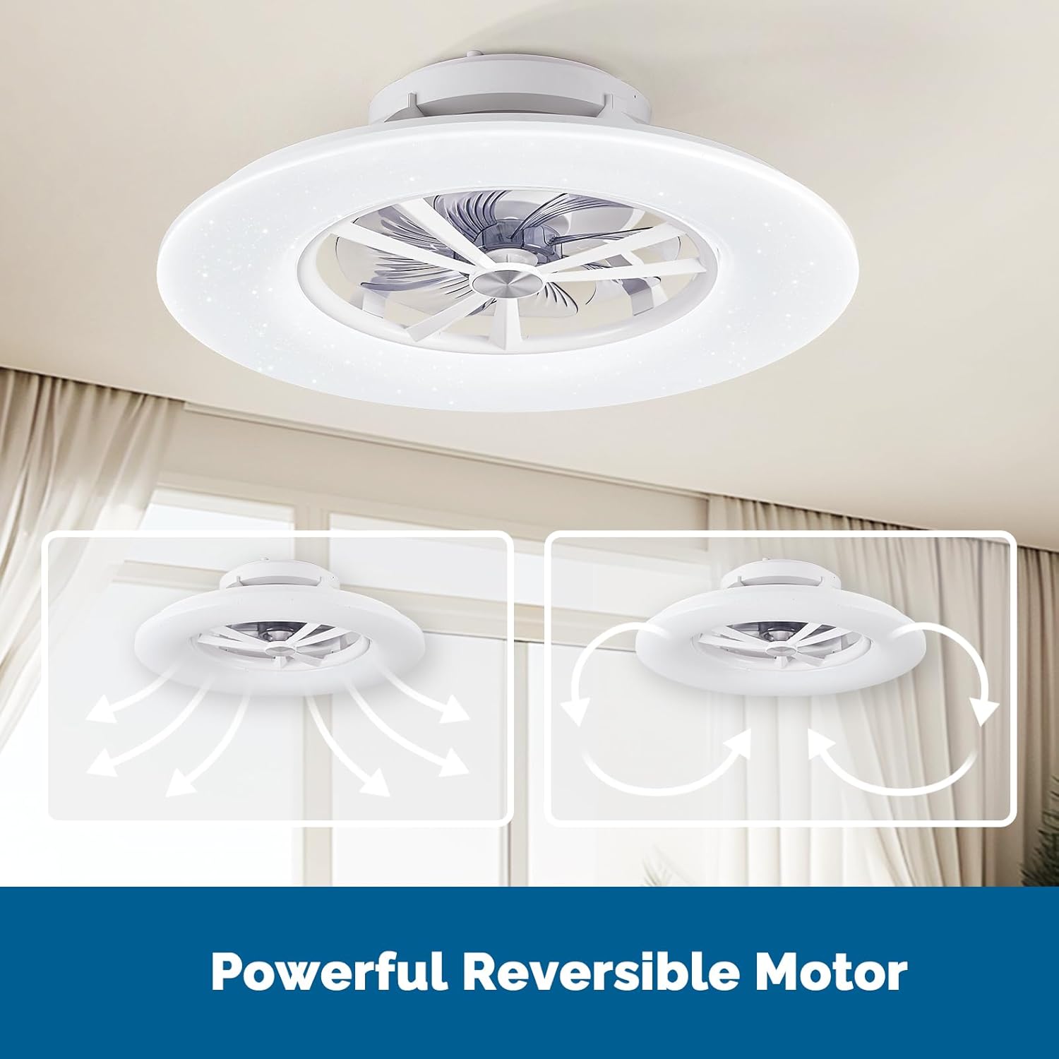 Ventilador de techo de perfil bajo de 24 pulgadas con luz, ventiladores de techo inteligentes con luz ambiental retroiluminada y control remoto - Image 2