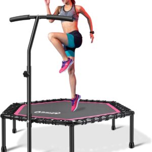 Trampolín de fitness de 48 pulgadas con barra de mango ajustable, cama elástica silenciosa, rebote, salto, entrenamiento cardiovascular, entrenamiento para adultos, límite máximo de 350 libras.
