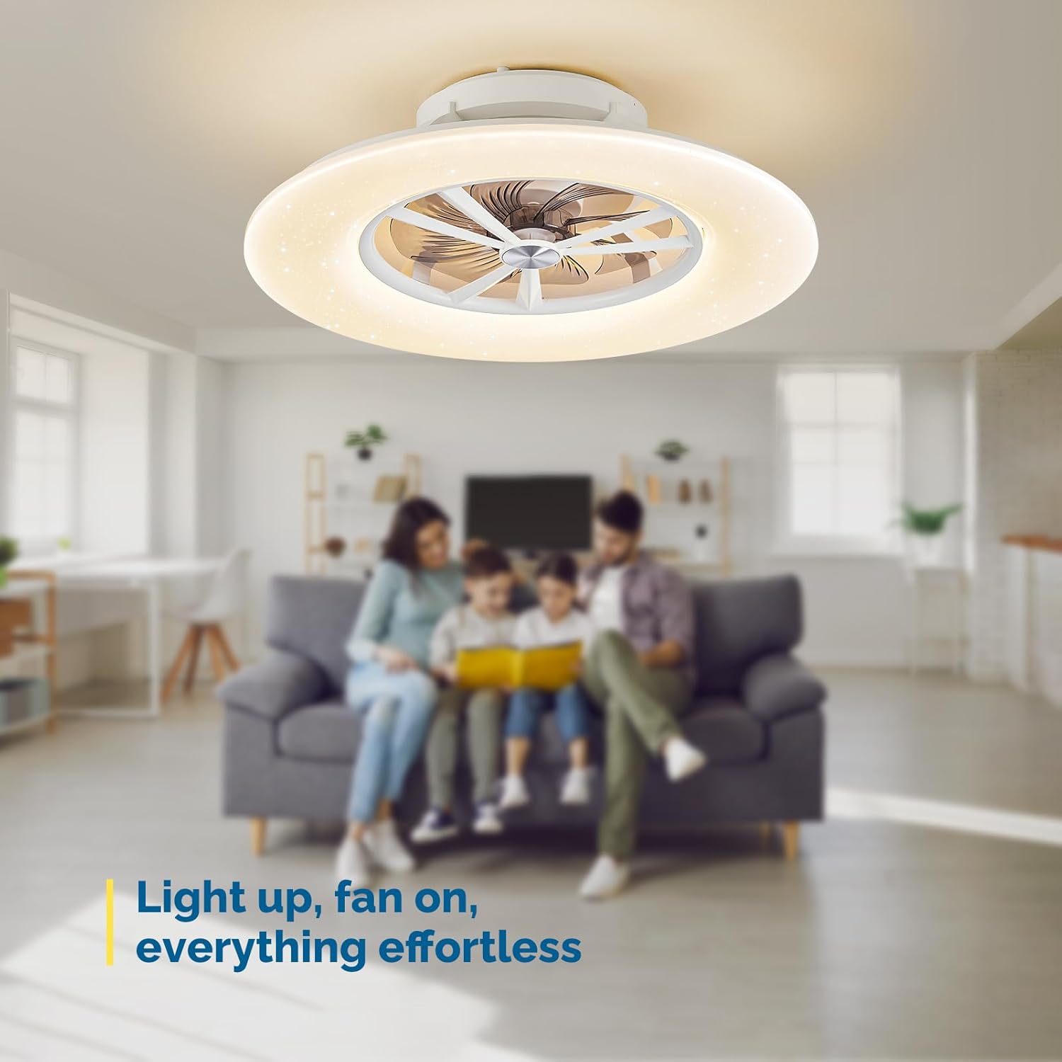 Ventilador de techo de perfil bajo de 24 pulgadas con luz, ventiladores de techo inteligentes con luz ambiental retroiluminada y control remoto - Image 5