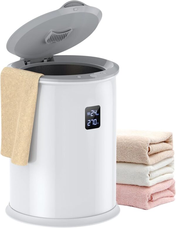 Calentador de toallas grande para baño, calentador de toallas calientes de lujo con temporizador, tiempo y temperatura de pantalla LED, efecto de aislamiento de hasta 150 minutos,