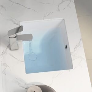 Lavabo de baño rectangular bajo encimera de porcelana vítrea Eridanus Denbigh, moderno, blanco nítido (18,5 x 13,5 pulgadas)