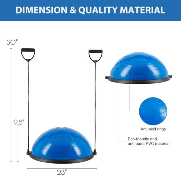 ZELUS Media Pelota de Equilibrio de Equilibrio con Bandas de Resistencia y Bomba de Pie, Pelota de Yoga Inflable para Entrenamientos de Gimnasio en Casa, 60 CM de Bola de Equilibrio. - Image 3
