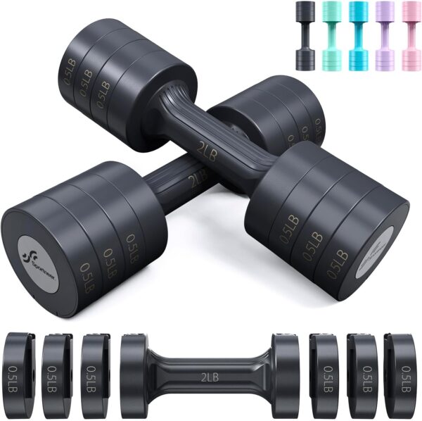 Juego de 2 mancuernas ajustables: Sportneer 2, 3, 4, 5 libras, juego de pesas libres para mujeres, hombres, personas mayores, entrenamiento de fuerza para equipos de gimnasio en casa