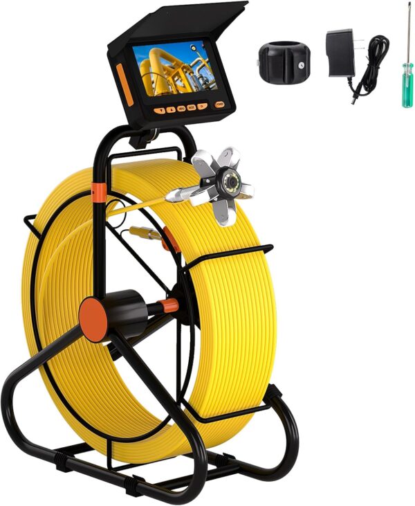 Cámara de alcantarillado de 100 pies, 8500 mAh JQKJCAM cámara de inspección de línea de alcantarillado con 12 luces de 4.3 pulgadas y 16 GB, contador de medidor de visualización de 23 mm/0.9 pulgadas.