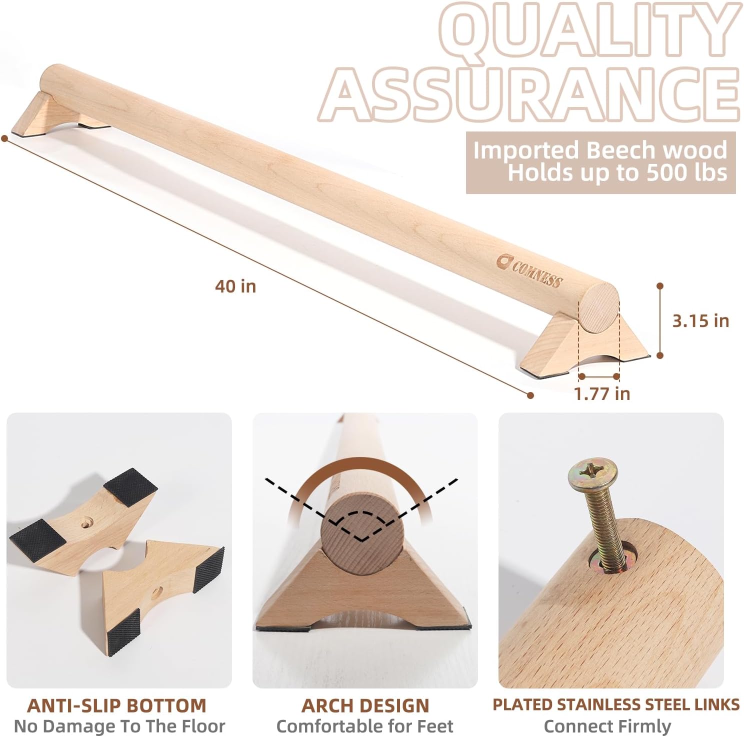 Viga de equilibrio versátil de madera de haya de 40 pulgadas para fascitis plantar, espolón en el talón en casa, mejora el equilibrio, fuerza del pie del tobillo. - Image 3