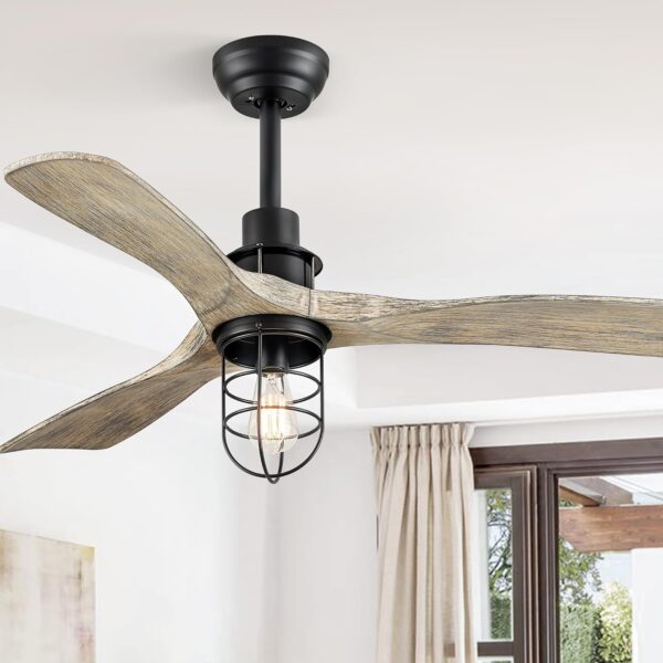 Abanico Ventilador de techo para exteriores de 42 pulgadas con luz y control remoto, 3 cuchillas de madera