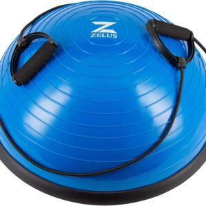 ZELUS Media Pelota de Equilibrio de Equilibrio con Bandas de Resistencia y Bomba de Pie, Pelota de Yoga Inflable para Entrenamientos de Gimnasio en Casa, 60 CM de Bola de Equilibrio.