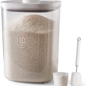 LivLab Dispensador de arroz de 20 a 25 libras, contenedor de arroz de 10.5 cuartos de galón/10 l/22-25 libras con taza medidora y cepillo para polvo, contenedor de cereales para alimentos.