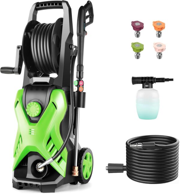Commowner - Lavadora a presión ajustable de 4500 PSI, lavadora eléctrica de 2.8 GPM con manguera de presión de 33 pies, 4 boquillas y cañón de espuma, lavadoras eléctricas para el hogar, coches.