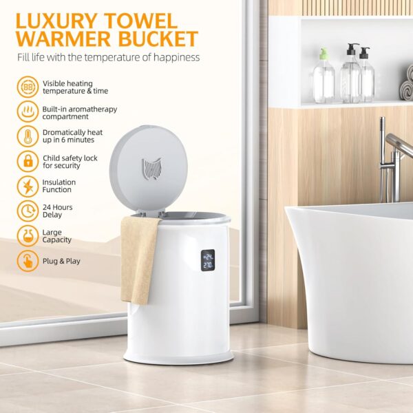 Calentador de toallas grande para baño, calentador de toallas calientes de lujo con temporizador, tiempo y temperatura de pantalla LED, efecto de aislamiento de hasta 150 minutos, - Image 3