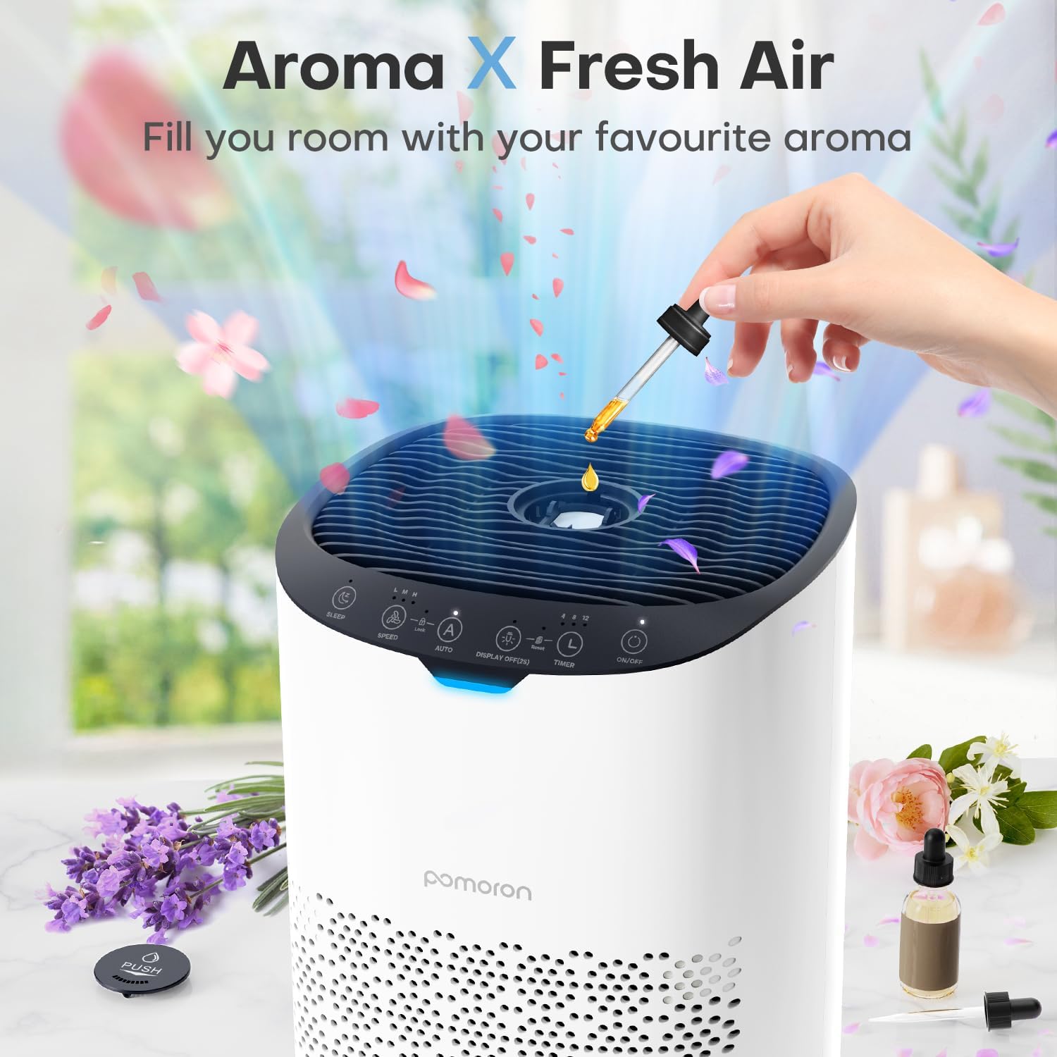 Purificadores de aire POMORON para habitaciones grandes domésticas de hasta 1500 pies² con sensor de calidad del aire y modo automático, UV, Effi Alto rendimiento: para habitaciones grandes de hasta 1500 pies ²: el purificador de aire Pomoron modelo MJ003HD de alto rendimiento para el hogar está diseñado con una entrada de aire lateral doble y un conducto de aire de gran tamaño, - Image 6