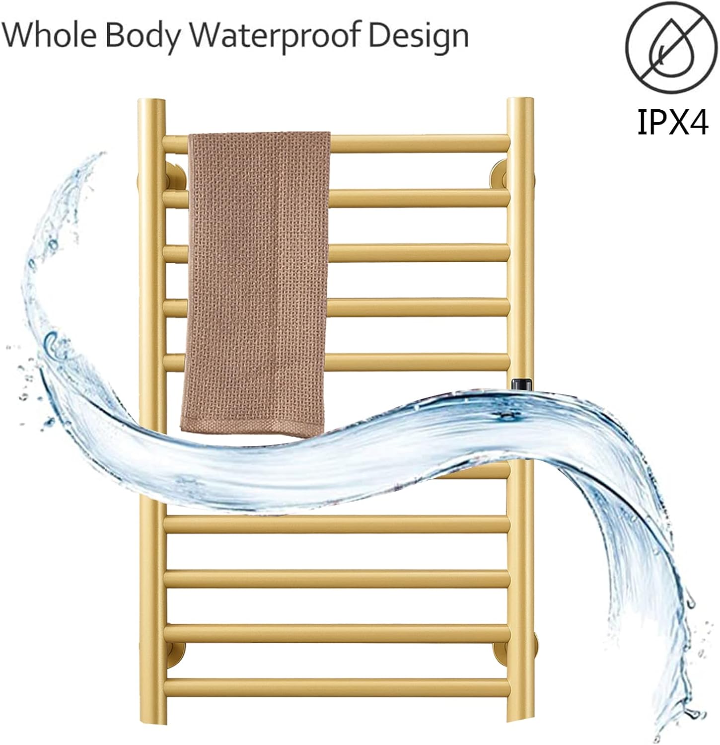 DUDYP Calentador de toallas con calefacción dorada, accesorios de baño, temporizador integrado, control de temperatura, 10 barras, toalleros eléctricos calentados para baño, calentador de toallas de acero inoxidable. - Image 6