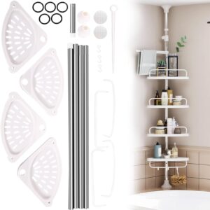 Estante de Ducha Telescópico y Ajustable de 4 plantas, estante de baño de esquina ajustable de 120cm-320cm de altura. con cerca,ganchos y Toallero giratorio de 360°,carga de una sola capa de 4,5 kg