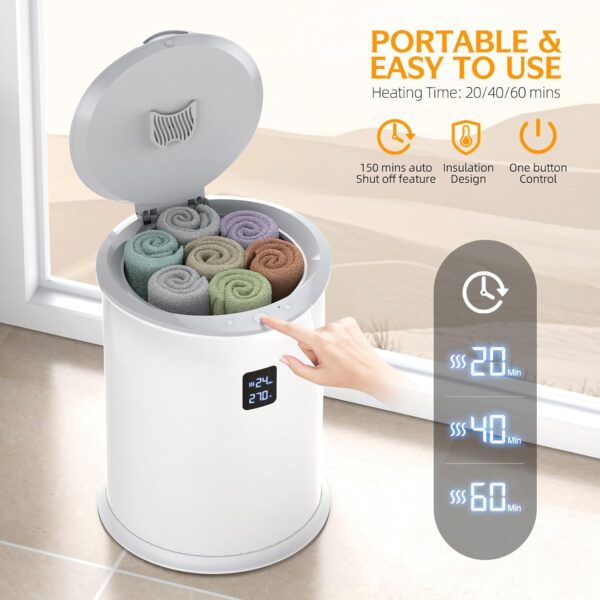 Calentador de toallas grande para baño, calentador de toallas calientes de lujo con temporizador, tiempo y temperatura de pantalla LED, efecto de aislamiento de hasta 150 minutos, - Image 2