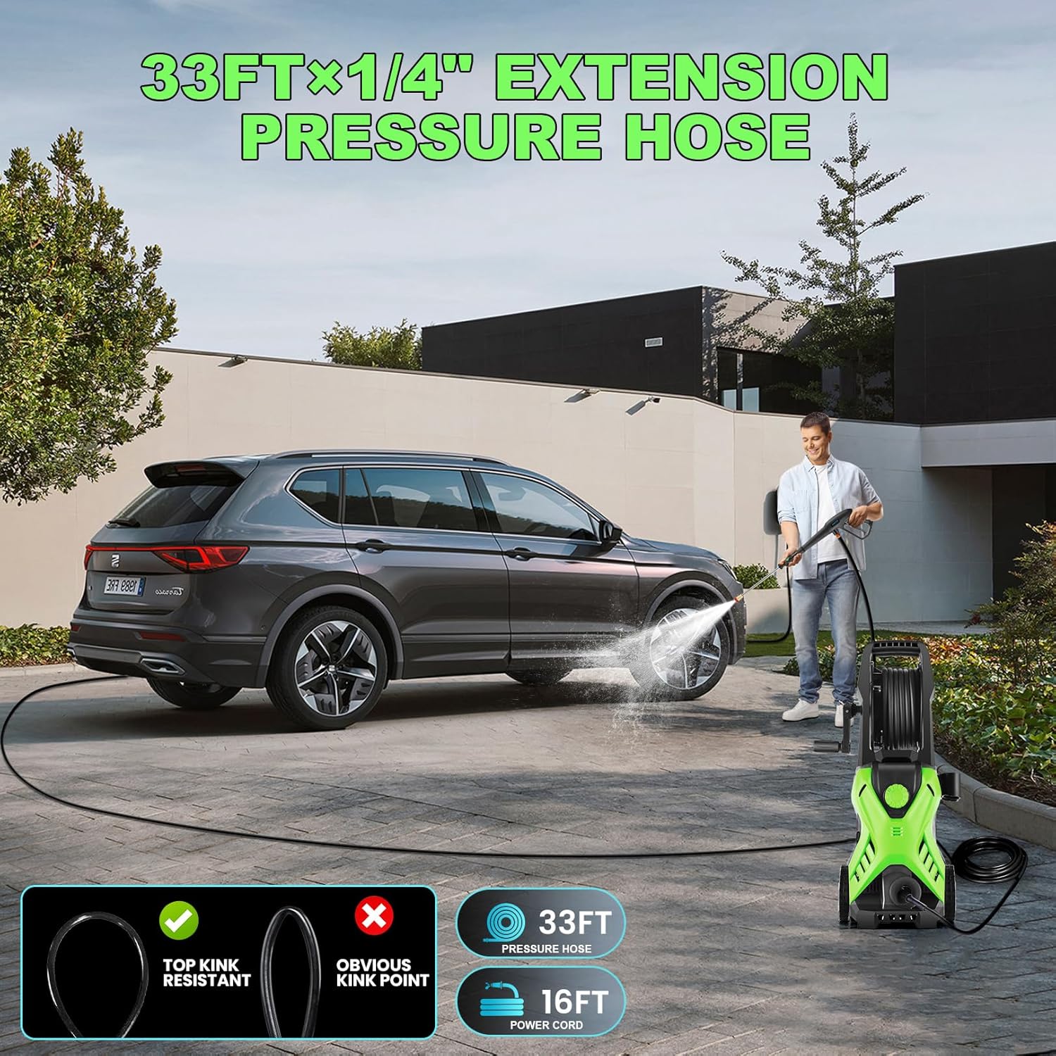 JOWQUE - Lavadora a presión ajustable de 4500 PSI, lavadora eléctrica de 2.8 GPM con manguera de presión de 33 pies, 4 boquillas y cañón de espuma, lavadoras eléctricas para el hogar, coches. - Image 5