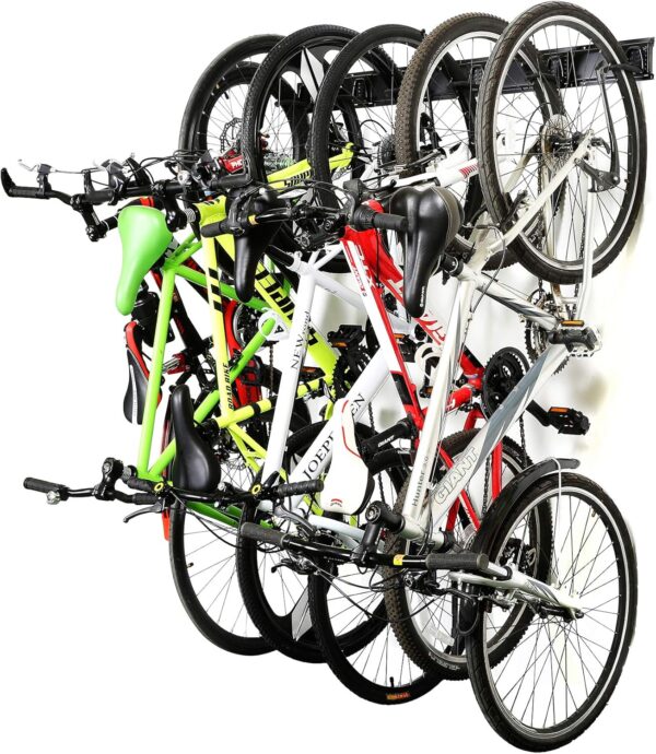 Estante de almacenamiento de bicicletas de acero inoxidable, 6 soportes de pared para el hogar y el cochera con capacidad para hasta 300 libras, color negro.