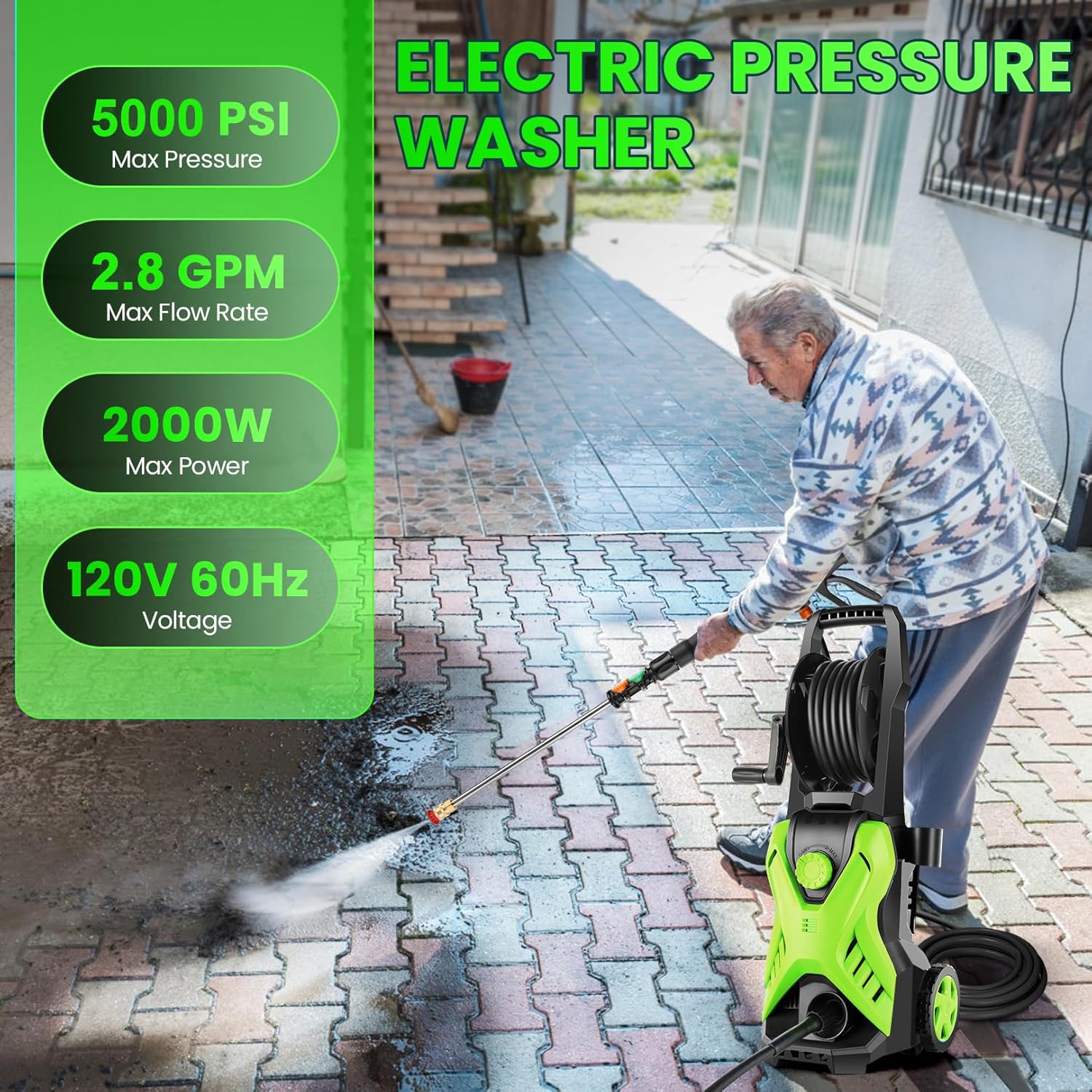 JOWQUE - Lavadora a presión ajustable de 4500 PSI, lavadora eléctrica de 2.8 GPM con manguera de presión de 33 pies, 4 boquillas y cañón de espuma, lavadoras eléctricas para el hogar, coches. - Image 4