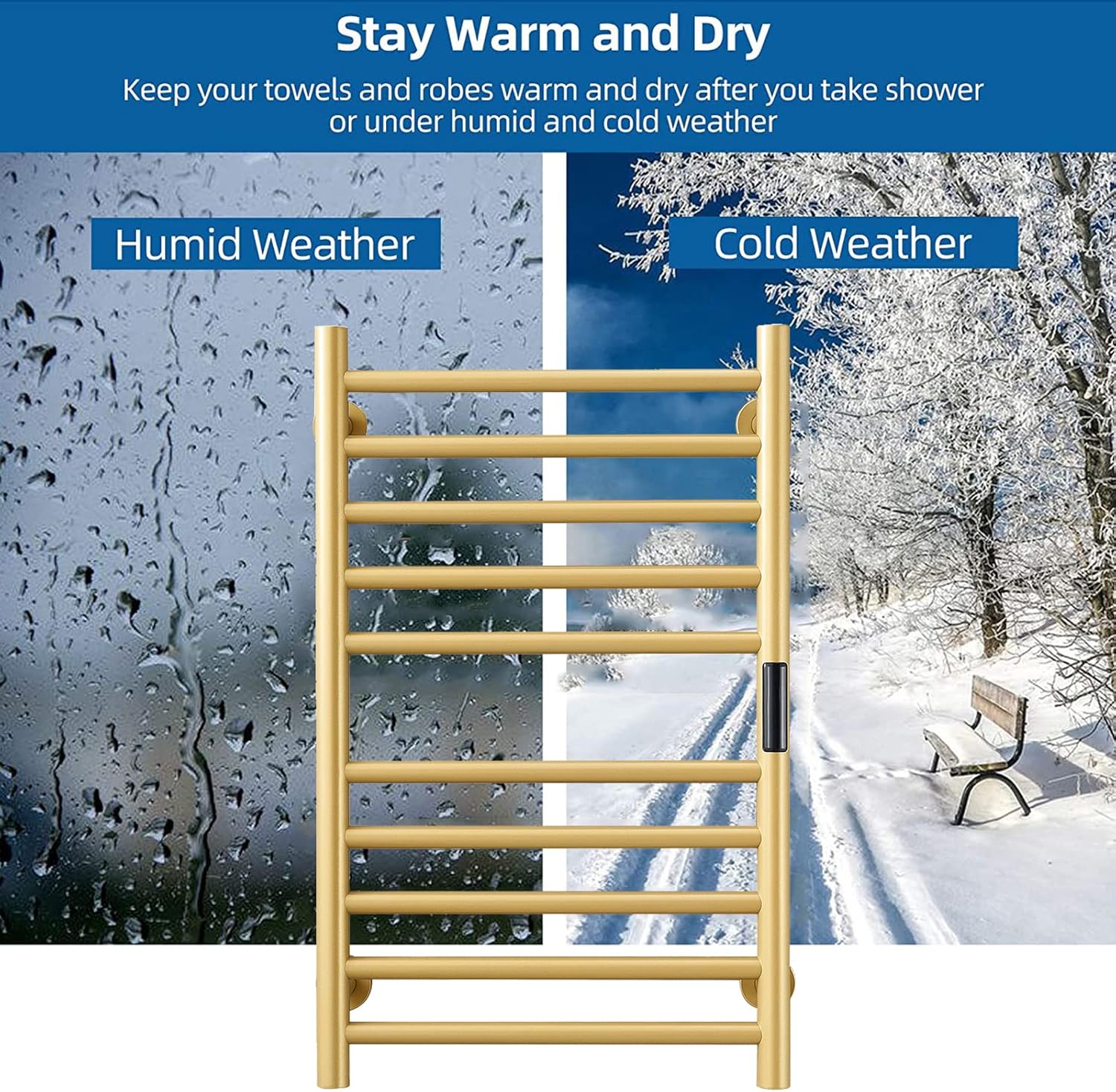 DUDYP Calentador de toallas con calefacción dorada, accesorios de baño, temporizador integrado, control de temperatura, 10 barras, toalleros eléctricos calentados para baño, calentador de toallas de acero inoxidable. - Image 4