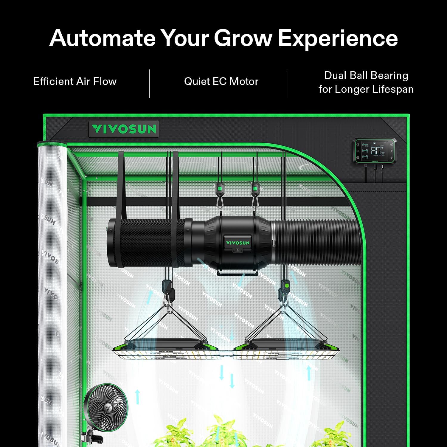 VIVOSUN AeroZesh T6 Ventilador de conducto en línea, silencioso ventilador de escape de ventilación 408 CFM de 6 pulgadas con motor EC y driver WiFi GrowHub E42A de temperatura y humedad - Image 3
