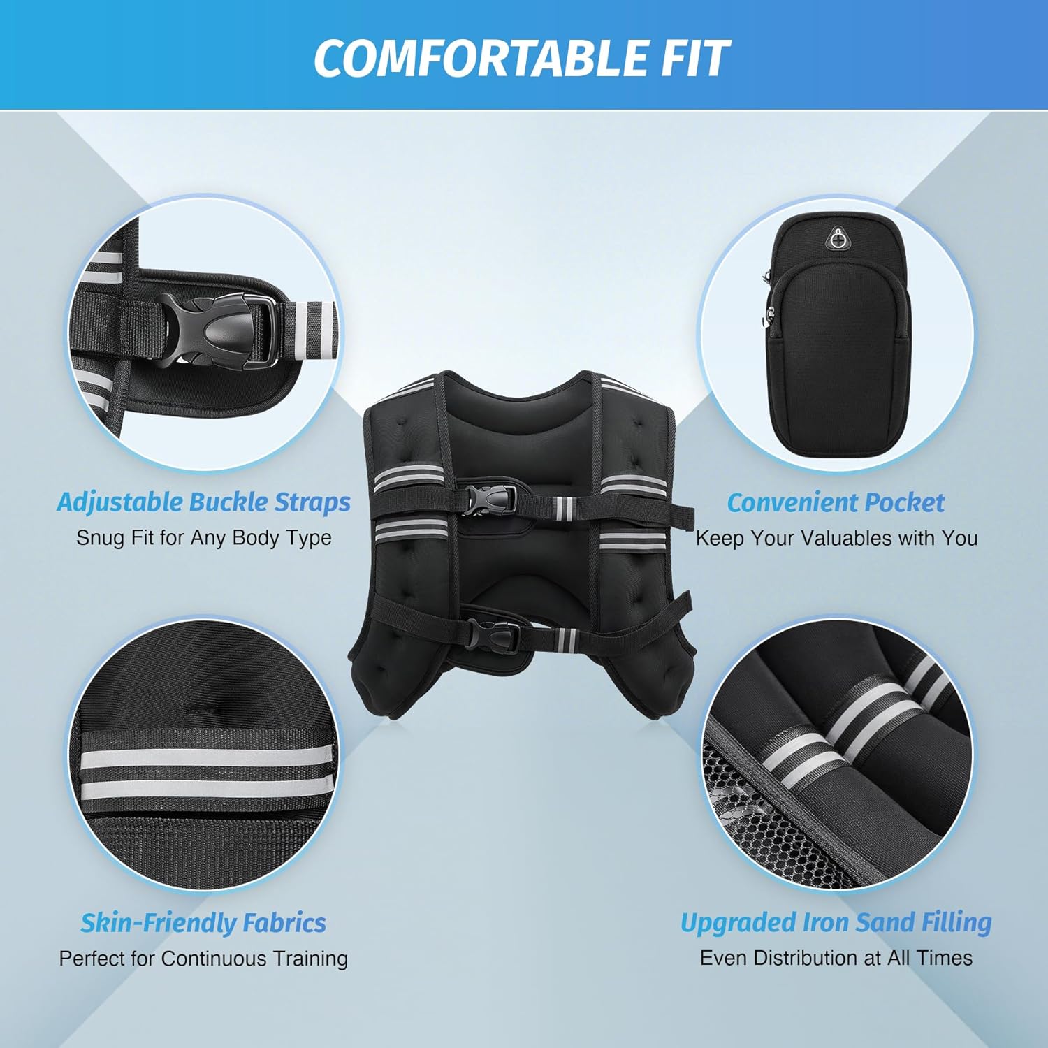 Chaleco con peso, 6 libras/8 libras/16 libras/20 libras/25 libras/30 libras chaleco de peso con rayas reflectantes para entrenamiento, entrenamiento de fuerza, correr, fitness - Image 3