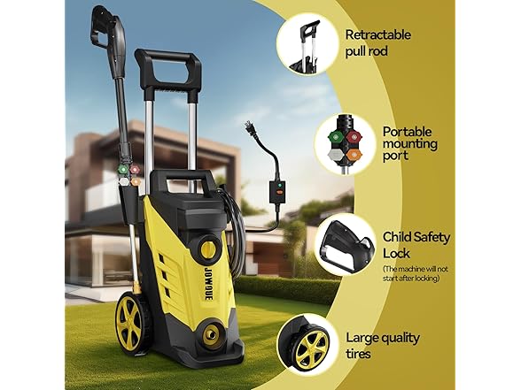 JOWQUE - Lavadora a presión ajustable de 4500 PSI, lavadora eléctrica de 2.8 GPM con manguera de presión de 33 pies, 4 boquillas y cañón de espuma, lavadoras eléctricas para el hogar, coches. - Image 2