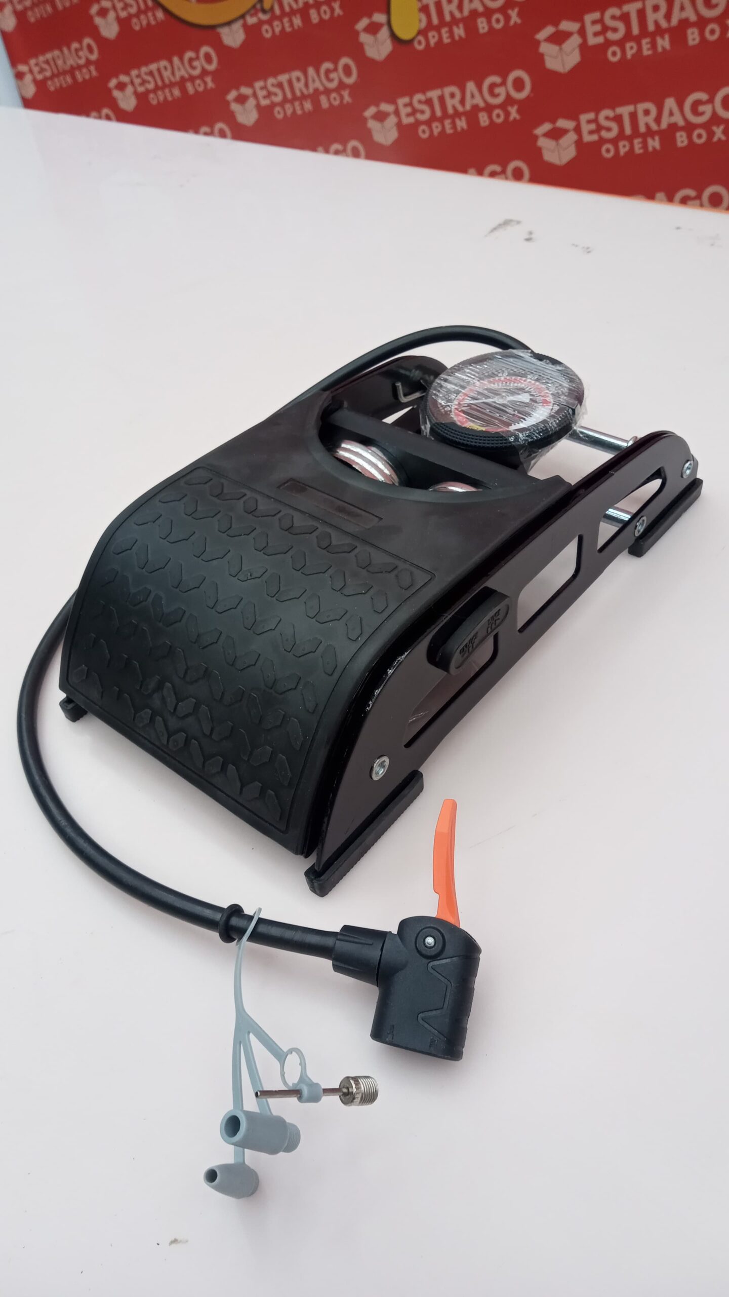 AB Tools. Bomba de pie de bicicleta de coche Inflador de neumáticos de aire Bomba de pie de barril doble 0-100psi TE032. - Image 5