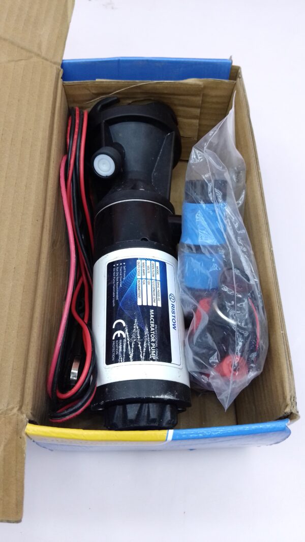 Bomba maceradora de 12 V CC 45 LPM, caravana eléctrica de residuos de inodoro marino con puerto de descarga de manguera de jardín, bomba de aguas residuales de liberación rápida con enjuague de agua. - Image 2