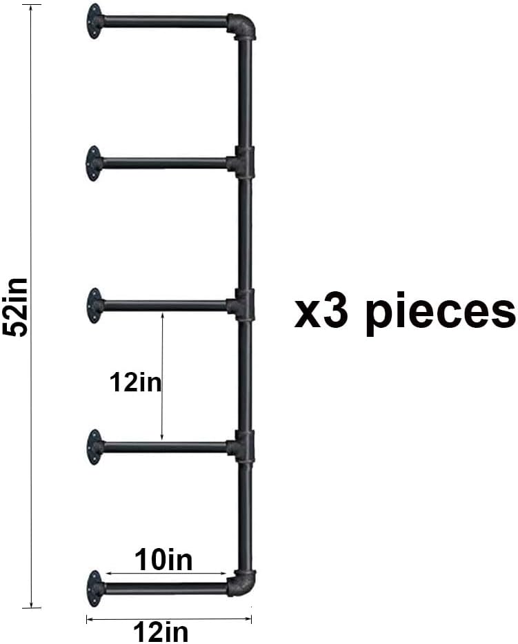 Tianman. Estantería industrial para montaje en pared, estante de tubería de hierro, clásico, retro, color negro, para bricolaje, estantería abierta, para almacenamiento de bricolaje. - Image 3