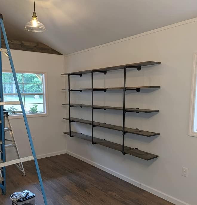 Tianman. Estantería industrial para montaje en pared, estante de tubería de hierro, clásico, retro, color negro, para bricolaje, estantería abierta, para almacenamiento de bricolaje. - Image 2