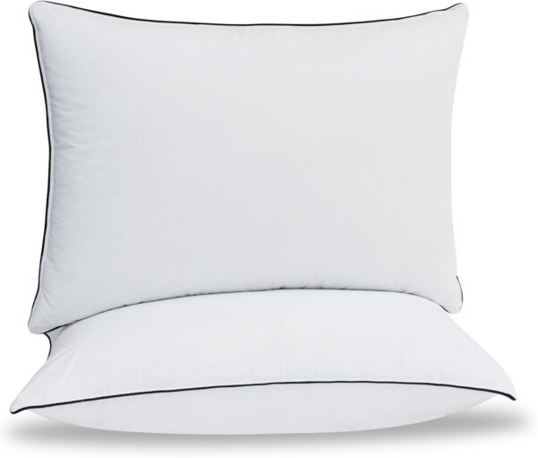 Almohadas de plumón: almohada suave y de apoyo para dormir, de lado, boca abajo, tamaño Queen, paquete de 2 almohadas de plumón (20 x 28 pulgadas.
