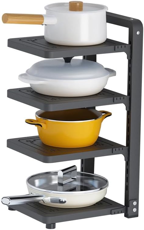 CETCO593 - Organizador de ollas y sartenes para gabinete de cocina, resistente, organizador de metal negro tiene 4 niveles ajustables y altura de 21 pulgadas, perfecto para almacenar ollas. - Image 2