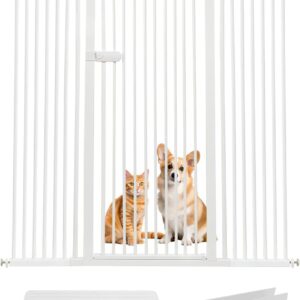 Lumizone. Puerta extra alta para gatos de 55.12 pulgadas, montada a alta presión, extra ancha 2025 (17 tamaños), espacio de 1.37 pulgadas, sin taladrar, cierre automático, operación con una sola mano.
