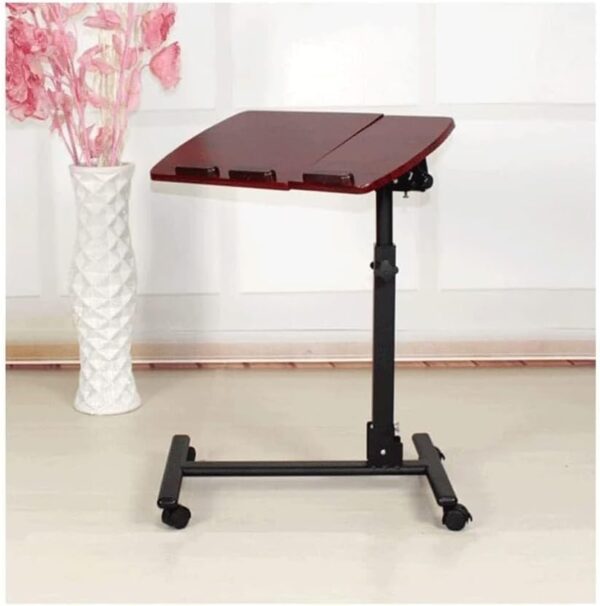 Mesa de noche móvil plegable, con altura ajustable y ruedas giratorias para uso doméstico y médico (roja).