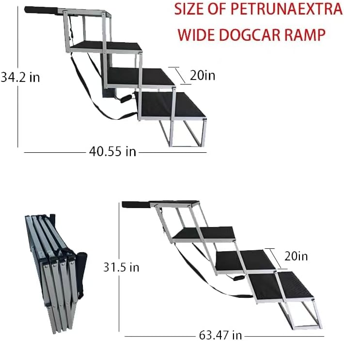 Generic. Rampa para perros para automóvil, escaleras extra anchas para perros grandes, peldaños de aluminio portátiles y plegables, peldaños seguros para mascotas con superficie antideslizante, rampas ligeras. - Image 2