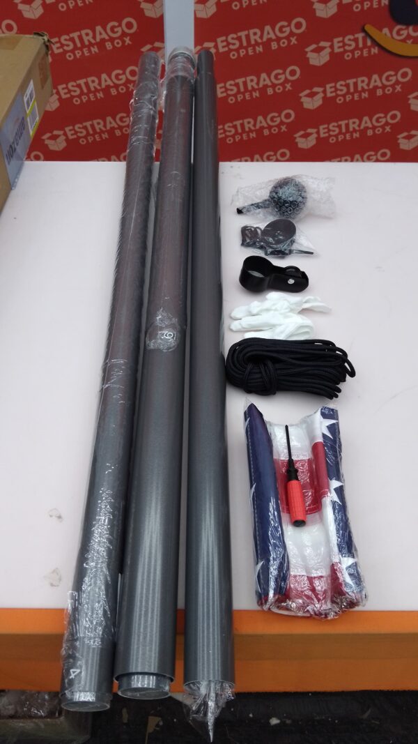 Acostop - Bastones de bandera resistentes de 10 pies en el piso con base de 5 puntas, kit de mástil de bandera extra grueso para patio, apto para 2 banderas, bastones de bandera a prueba de viento. - Image 2