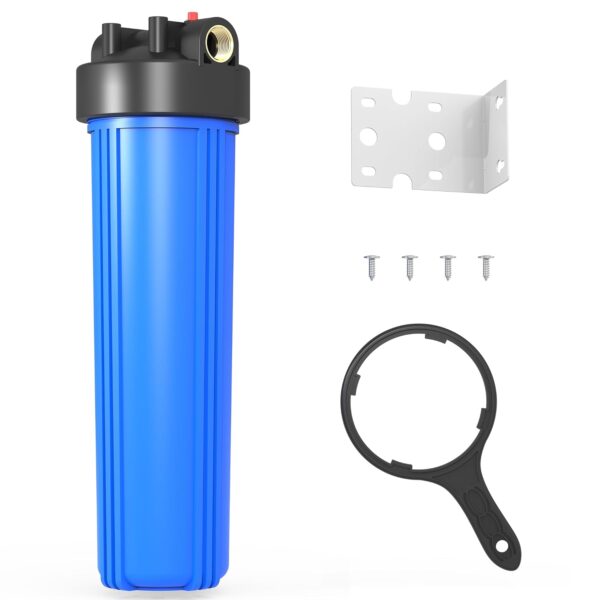 WHB20 - Carcasa de filtro de agua para toda la casa de 20 x 4.5 pulgadas, filtros de sedimentos, etc. para agua de pozos y ciudades, sistema de prefiltración azul de filtro grande.