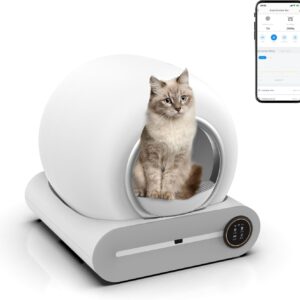 WONICE. Caja de arena autolimpiante para gatos, robot inteligente automático, control de aplicación, gran capacidad de 65 L + 9 L, diseño a prueba de fugas, detección de infrarrojos, sensores de peso.