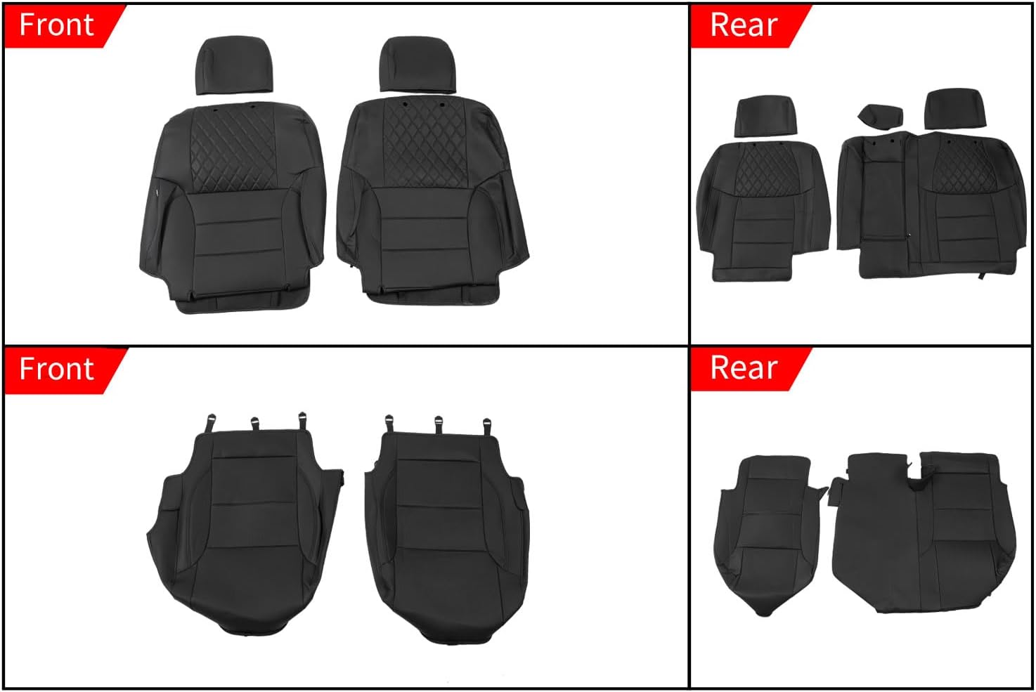 PTYYDS. Juego completo de fundas de asiento de coche de piel sintética para Toyota Tundra Crewmax 2022-2024 Toyota Tundra 2022 2023 2024 (se adapta a CrewMax &Double Cab, negro). - Image 2