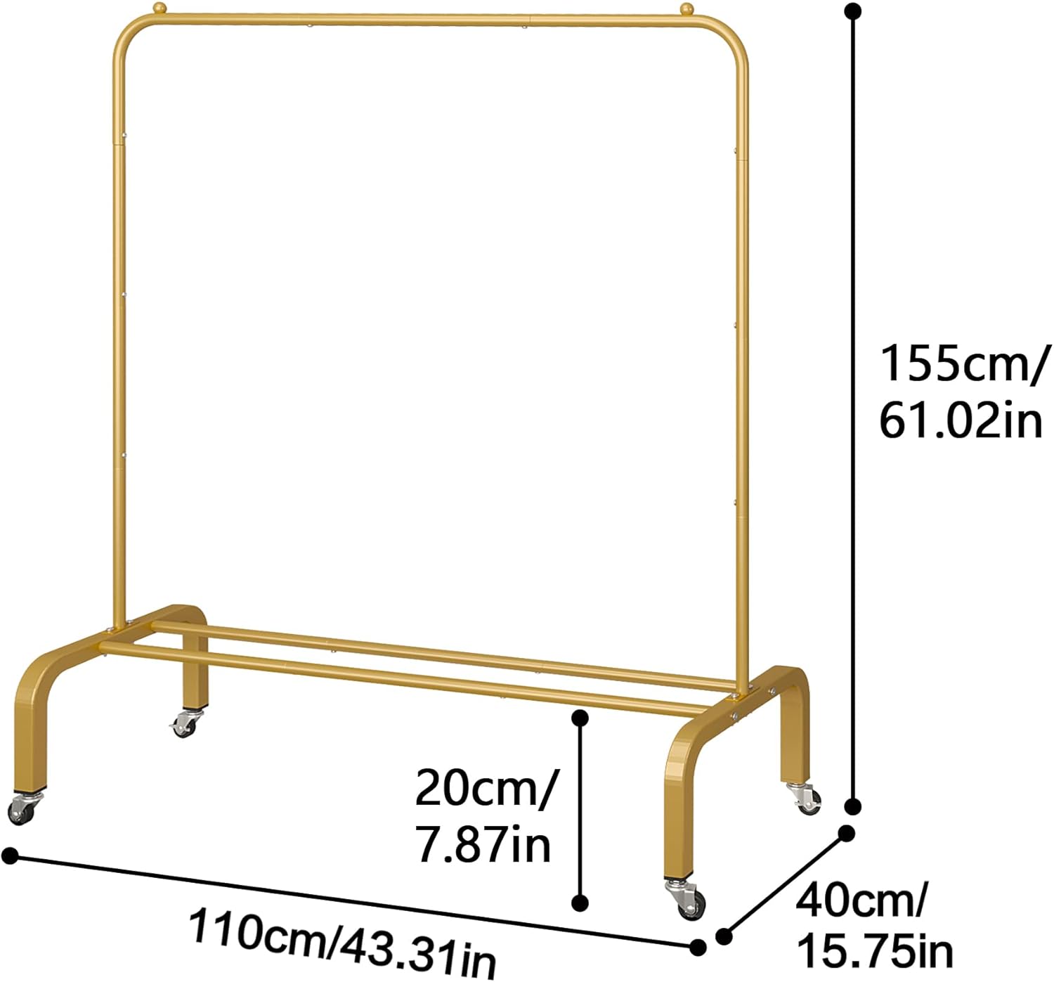 DAERNA. Perchero de ropa resistente con ruedas de 420 libras con ruedas, perchero de metal para colgar ropa, perchero portátil de pie, dorado, 48 pulgadas. - Image 2