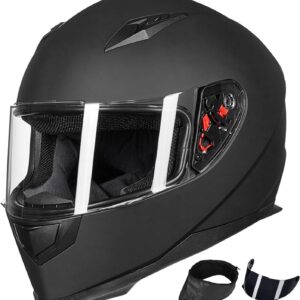 ILM. Casco de moto de cara completa con bufanda extraíble para el cuello de invierno + 2 viseras DOT Model-JK313.